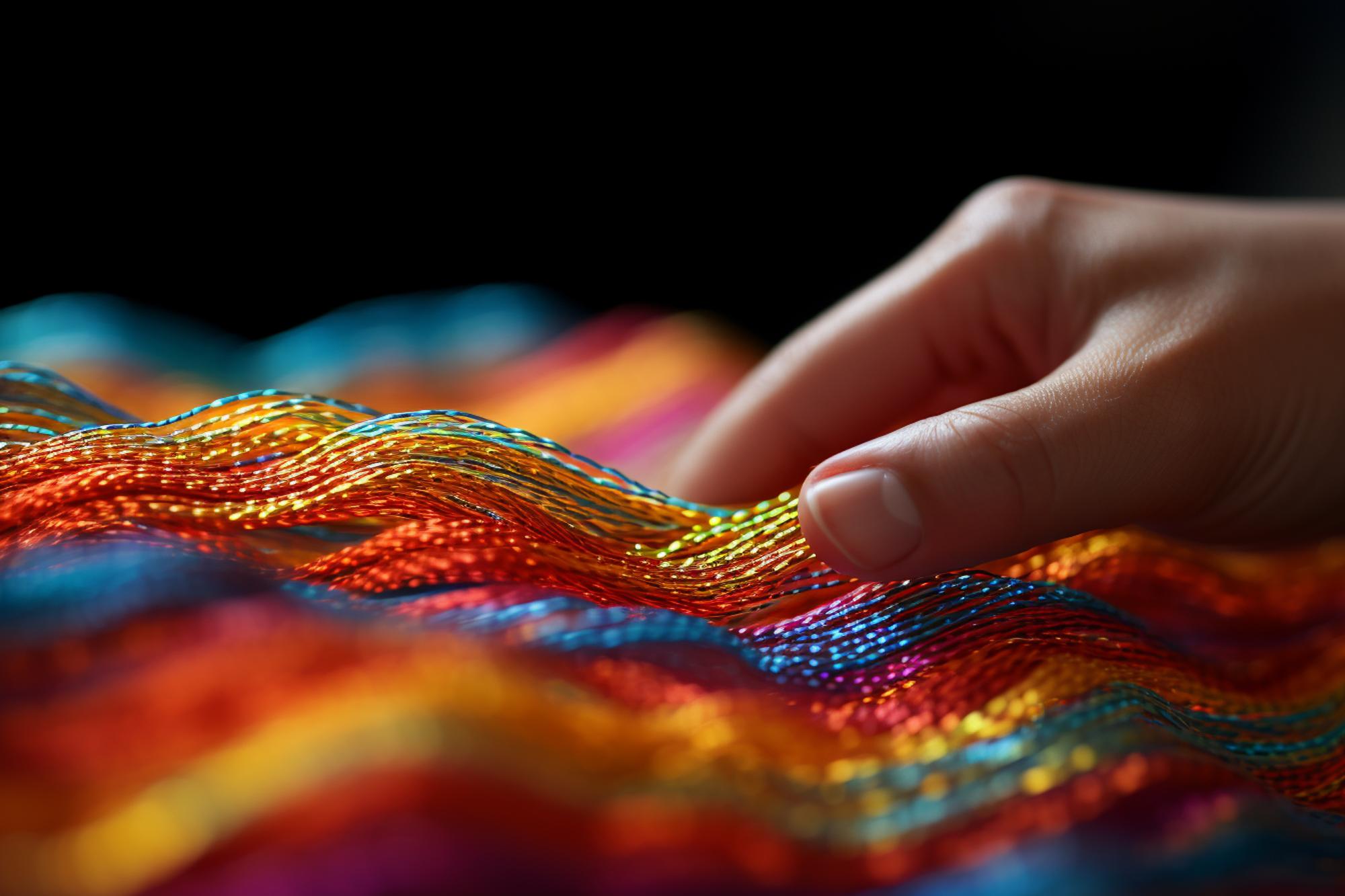 Close-up of artisan embroidery on linen with colorful threads